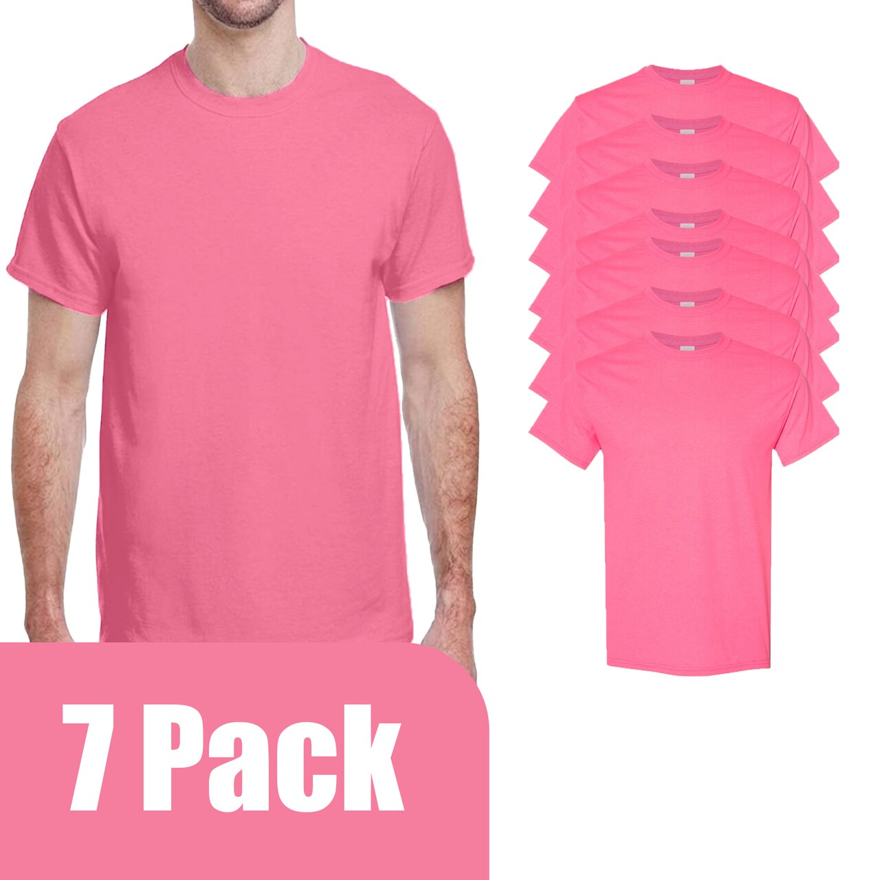 Gildan Adult's Heavy Cotton Crewneck T-Shirt, Casual Classic Fit Hi Vis Safety Pink shirt